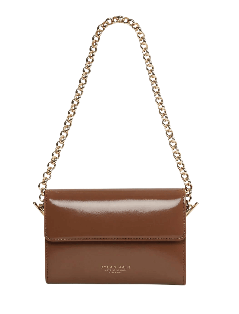 Dylan Kain Juicy Patent Wallet in Chocolate with Light Gold